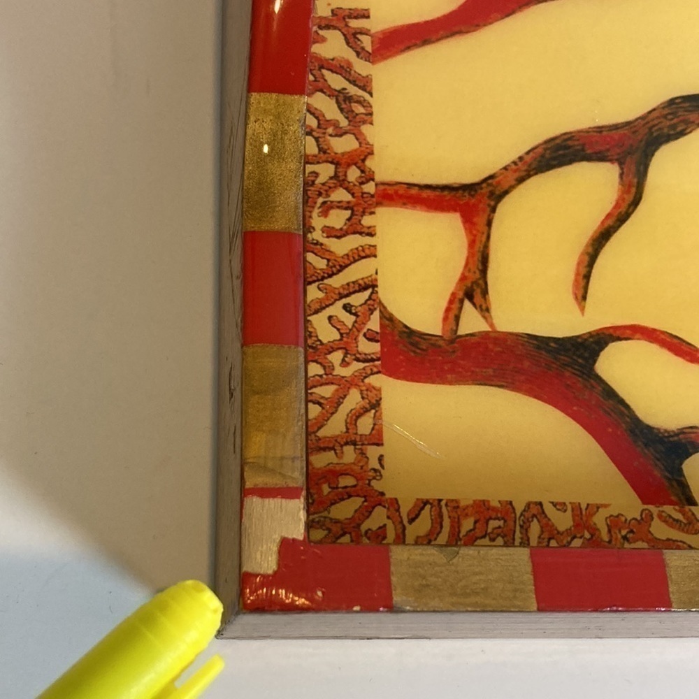 Annie Modica Signed Lobster Coral Stripe Decoupage Style Handle Tray Artisan - Picture 12 of 16